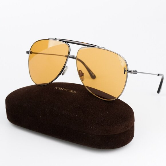 NEW Tom Ford FT1018/S 08E BRADY Anthracite Silver Brown Pilot Unisex Sunglasses - Picture 1 of 11